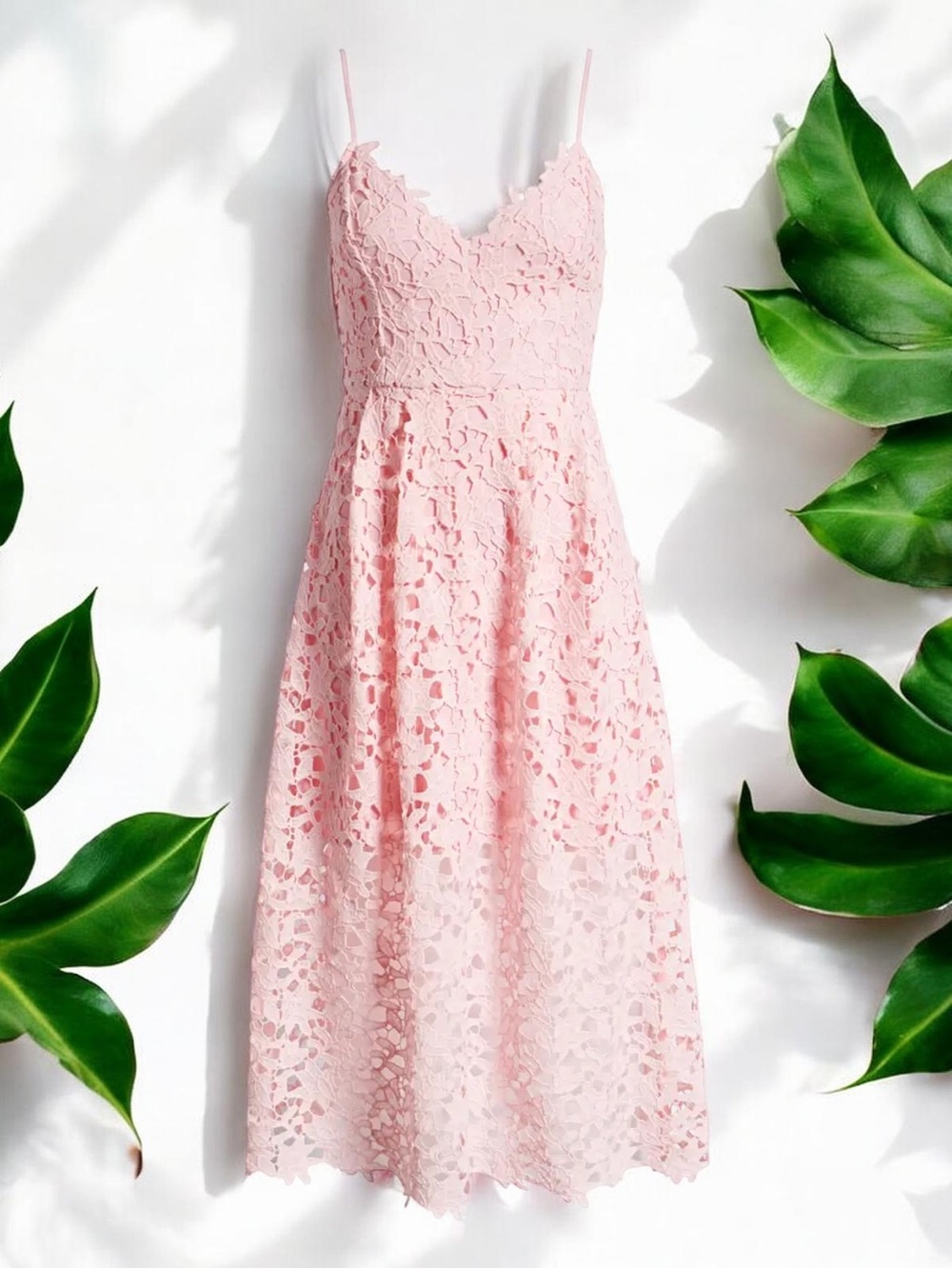 NWOT ASTR The Label Light Pink Lace A Line Midi Dress